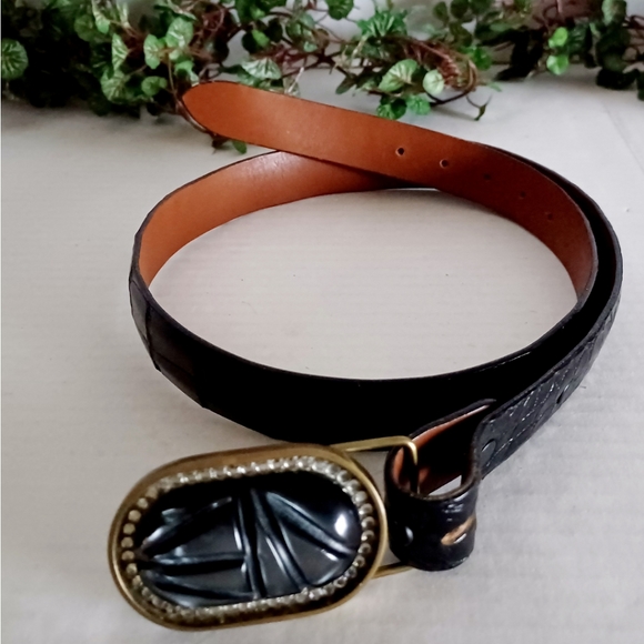 Genuine Alligator Leather Solid Brass Buckle Belt - Black - Picture 15 of 16